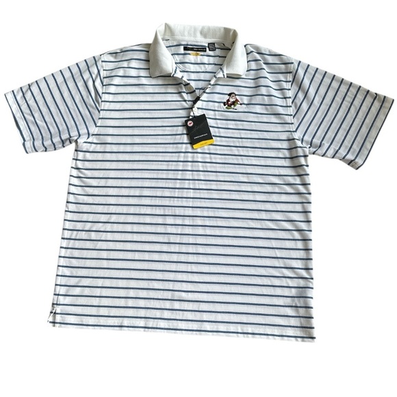 Greg Norman Grumpy Golf Shirt Play Dry White W/Blue Black Stripes XXL Tags/Flaw - Picture 1 of 12